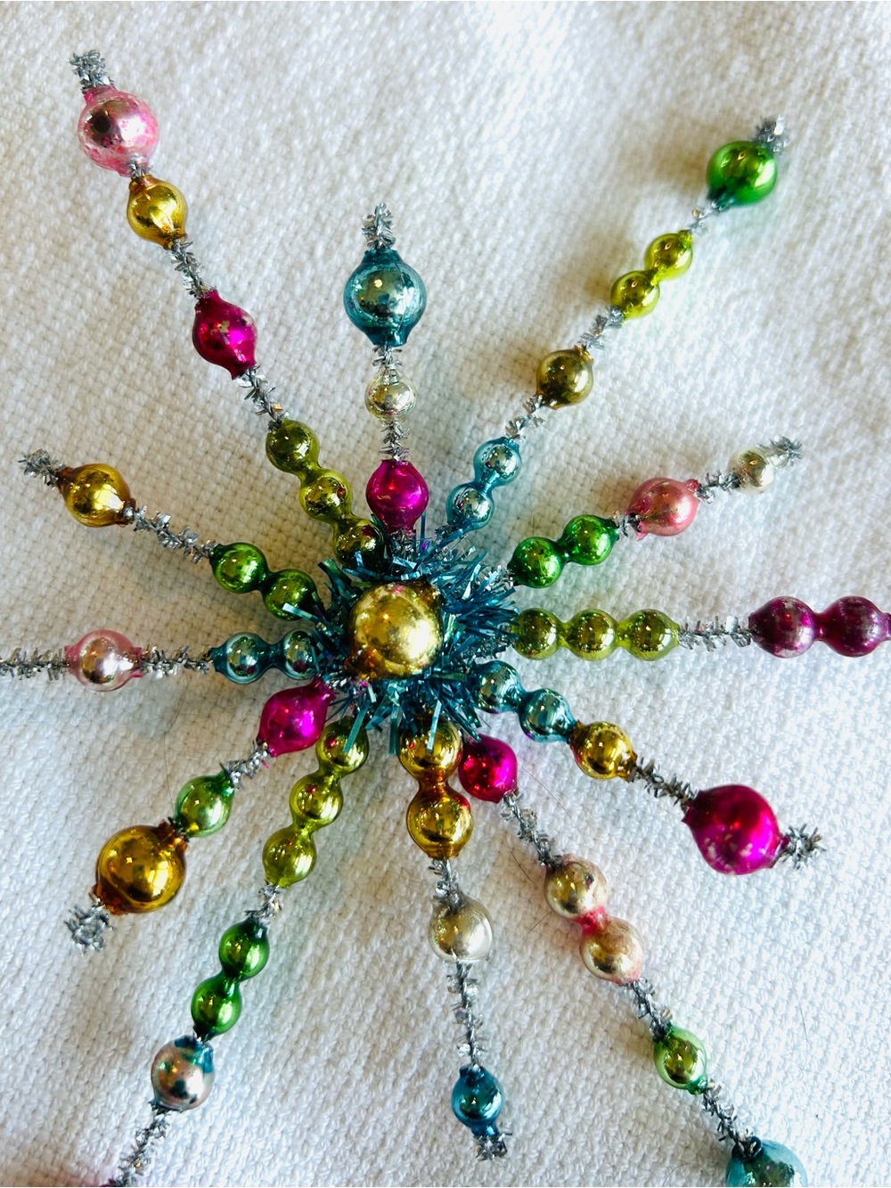 Vintage repurposed mercury glass holiday star burst Christmas Ornament